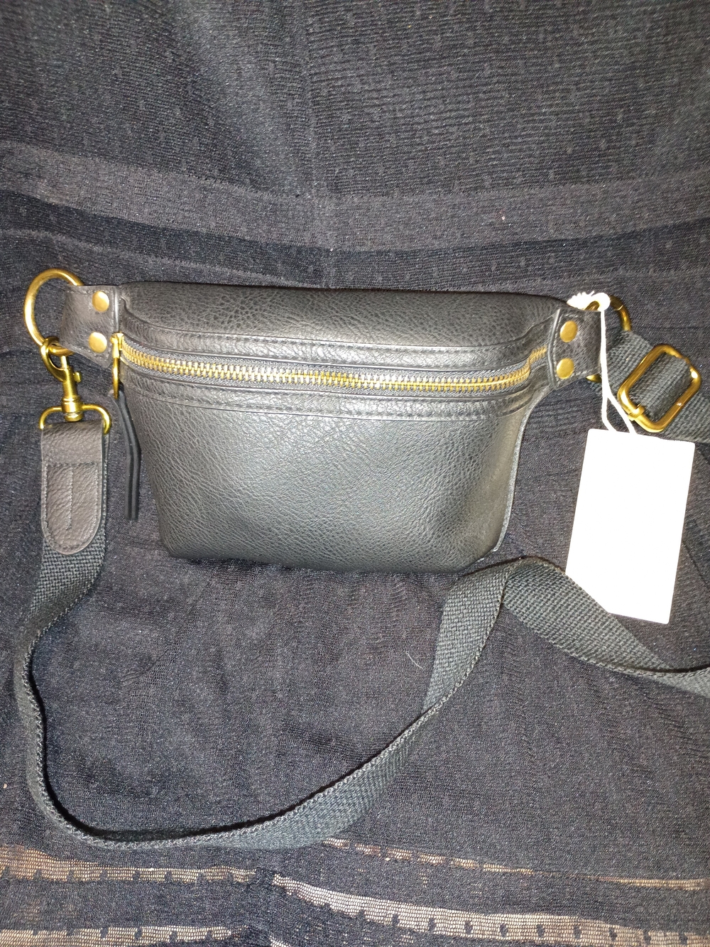Universal Thread Black Leather Crossbody Waist Bag with Gold Hardware